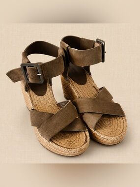 CELINE Phoebe Philo Suede Espadrille Platform Wedge Sandals Brown EU 37